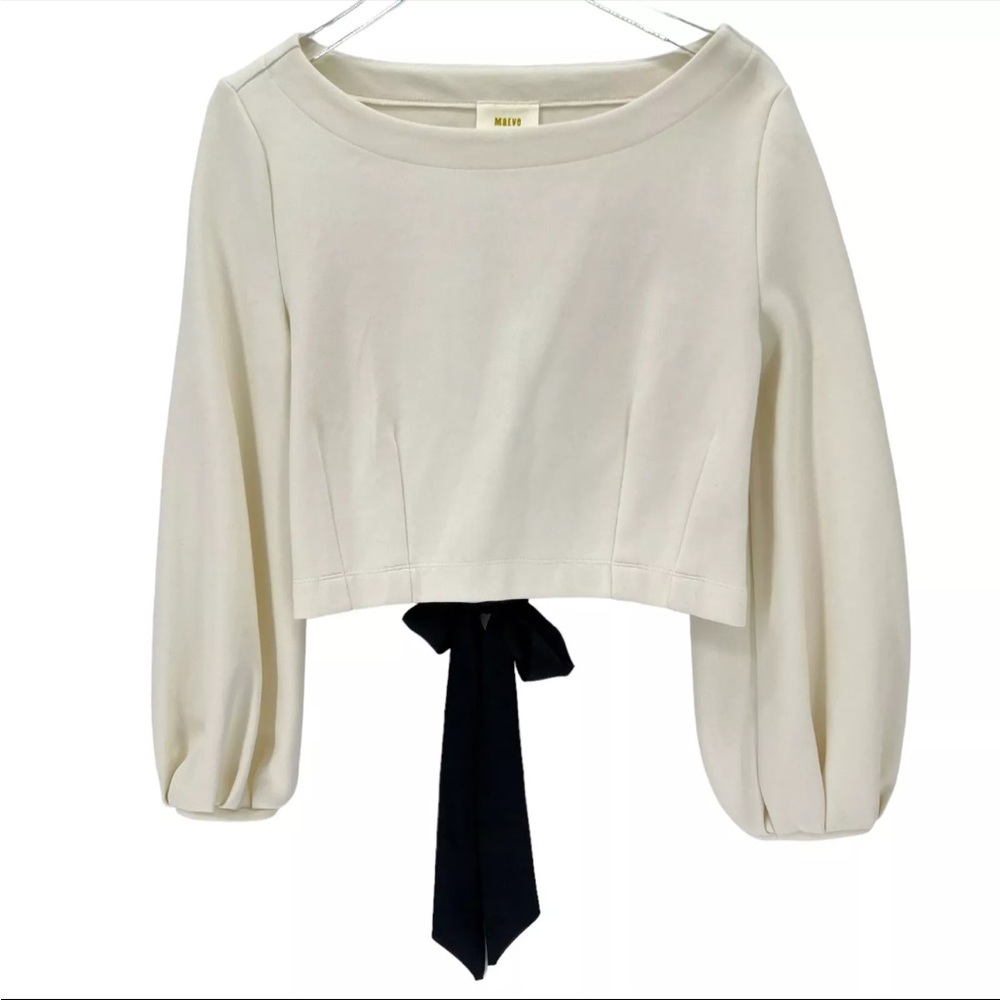 Anthropologie Maeve Tie-Back Ponte Pullover Size S Puff Balloon Long Sleeves